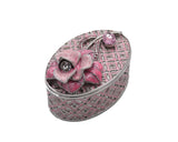 Big Oval Shape Trinket Box with Rose Flower. Beautifully Made by Hand with Austrian Crystals & Enamel