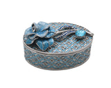Big Oval Shape Trinket Box with Rose Flower. Beautifully Made by Hand with Austrian Crystals & Enamel