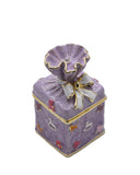 Bejeweled Present Trinket Box. Hand Painted Purple Enamel Austrian Crystals Gold Plated