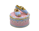Jeweled Ballerina Shoes on Round Box. Hand Painted Enamel & Austrian Crystals