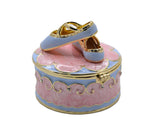 Jeweled Ballerina Shoes on Round Box. Hand Painted Enamel & Austrian Crystals