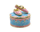 Jeweled Ballerina Shoes on Round Box. Hand Painted Enamel & Austrian Crystals