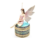 Fairy Sitting on Jeweled Trinket Box. Hand Set Austrian Crystals