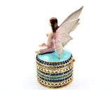Fairy Sitting on Jeweled Trinket Box. Hand Set Austrian Crystals