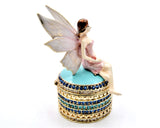 Fairy Sitting on Jeweled Trinket Box. Hand Set Austrian Crystals