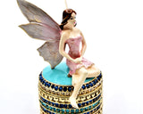 Fairy Sitting on Jeweled Trinket Box. Hand Set Austrian Crystals