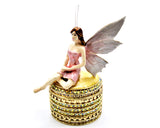 Fairy Sitting on Jeweled Trinket Box. Hand Set Austrian Crystals