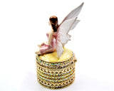 Fairy Sitting on Jeweled Trinket Box. Hand Set Austrian Crystals