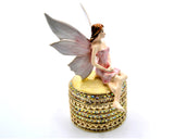 Fairy Sitting on Jeweled Trinket Box. Hand Set Austrian Crystals