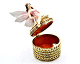 Fairy Sitting on Jeweled Trinket Box. Hand Set Austrian Crystals