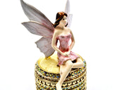 Fairy Sitting on Jeweled Trinket Box. Hand Set Austrian Crystals