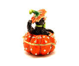 Decorative Cat Sitting on Pumpkin Trinket Box Made with Austrian Crystals