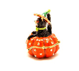 Decorative Cat Sitting on Pumpkin Trinket Box Made with Austrian Crystals