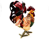 Colorful Large Rooster Trinket Box Hand Painted Enamel with Austrian Crystals