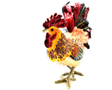 Colorful Large Rooster Trinket Box Hand Painted Enamel with Austrian Crystals