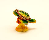 Sea Turtle on Branch Trinket Box. Hand Set Austrian Crystals & Enamel
