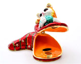 Holiday Cat in Stocking Trinket Box. Very Cute Made with Austrian Crystals
