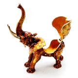 Bejeweled Elephant Trinket Box with Brown Enamel & Austrian Crystals