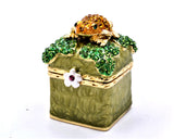 Sparkling Frog on Lily Pad Trinket Box Made with Austrian Crystals