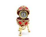 Decorative Russian Design Egg Trinket Box with Clock. Made with Austrian Crystals