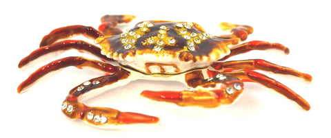 Seaside Crab Trinket Box. Brown Enamel with Austrian Crystals
