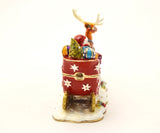 Santa Claus with Reindeer & Sleigh Trinket Box. Very Detailed with Austrian Crystals