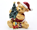 Holiday Bear Trinket Box with Christmas Tree. Handmade with Austrian Crystals