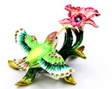 Soaring Humming Bird on Branch Trinket Box. Colorful Enamel & Austrian Crystals
