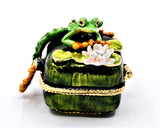 Funny Frog On Floral Trinket Box