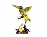 Jeweled Flying Humming Bird Trinket Box with Green Enamel & Austrian Crystals