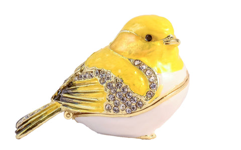 Goldfinch Bird Small Trinket Box. Hand Detailed  with Austrian Crystals