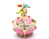 Two Bird on Branch with Floral Trinket Box. Hand Painted Enamel & Austrian Crystals