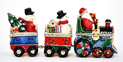 Jeweled Holiday Train Set. Hand Detailed with Austrian Crystals