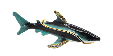 Ciel Shark Trinket Box with Austrian Crystals & Blue Enamel, Gold Plating