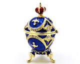Hand Crafted Egg Trinket Box with Stand. Hand Painted Blue Enamel & Austrian Crystals