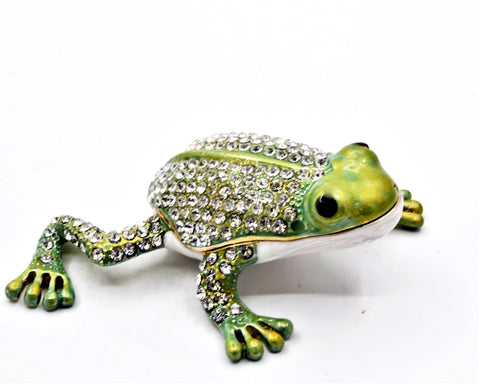 All Jeweled Leaping Frog Trinket Box. Hand Set Austrian Crystals