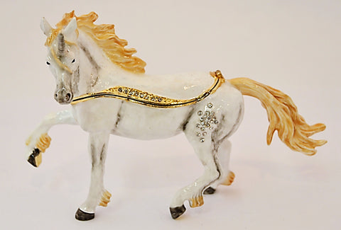 Bejeweled Big Unicorn Trinket Box with Austrian Crystals & White Enamel