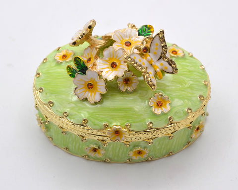 Oval Shape Floral & Butterfly Trinket Box