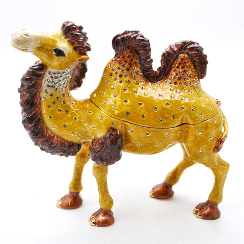 Double Hump Big Camel Trinket Box. Hand Painted Brown Enamel & Austrian Crystals