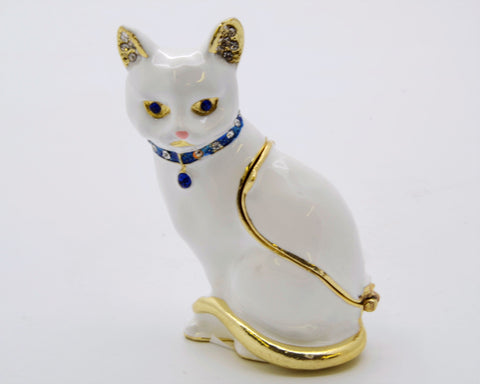 Bejeweled White Cat Trinket Box with Austrian Crystals