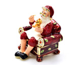 Santa Clause in Chair Trinket Box. Hand Crafted Austrian Crystals Enamel