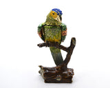 Jeweled Green Parrot on Branch Trinket Box Handmade with Austrian Crystals