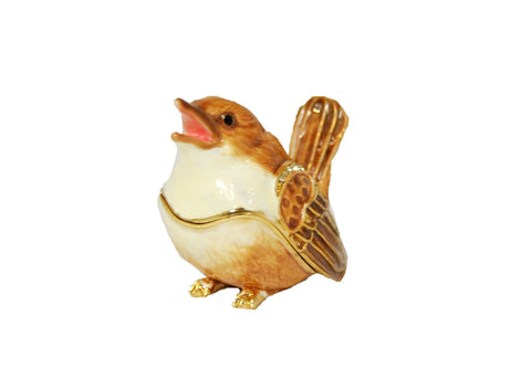 Brown Sparrow Trinket Box Made with Austrian Crystals