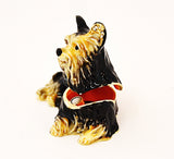 Sitting Yorkie Dog Trinket Box. Handmade with Austrian Crystals & Enamel