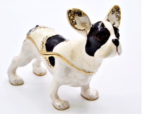 Black & White Boston Terrier Dog Trinket Box Made with Austrian Crystals & Enamel