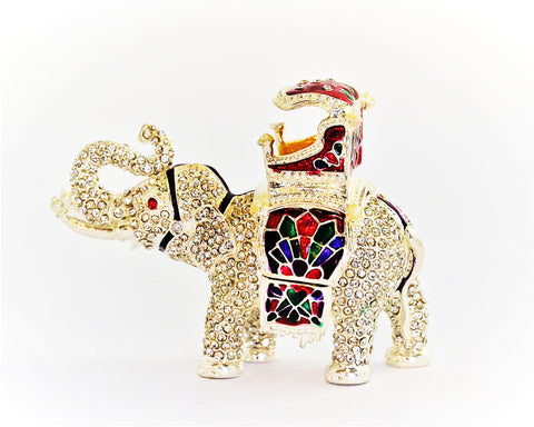 All Jeweled Maharaja Elephant Trinket Box Made with Austrian Crystals