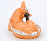 Sitting Fox Trinket Box with Lots of Details. Handmade with Austrian Crystals & Enamel