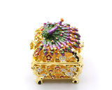 Decorative Peacock & Flower Design Trinket Box Made with Austrian Crystals