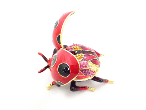Flying Ladybug Trinket Box. Red Enamel with Austrian Crystals