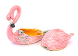 Pink Flamingo with Baby Trinket Box. Hand Crafted with Austrian Crystals & Enamel
